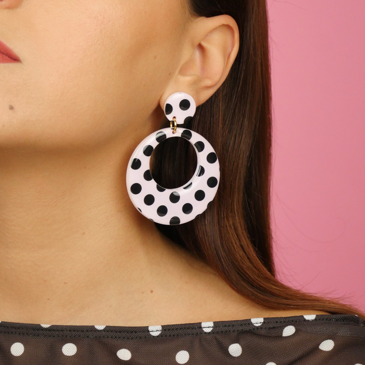 ROUND HOOPS - pink polka dot