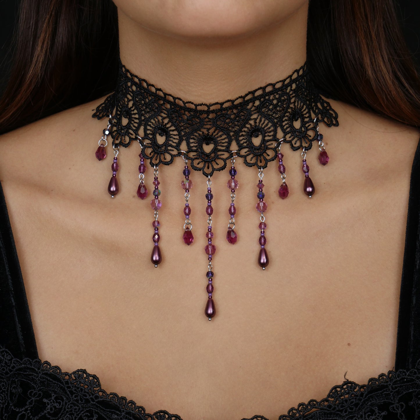 AMETHYST WITCH - black lace choker (unique piece)