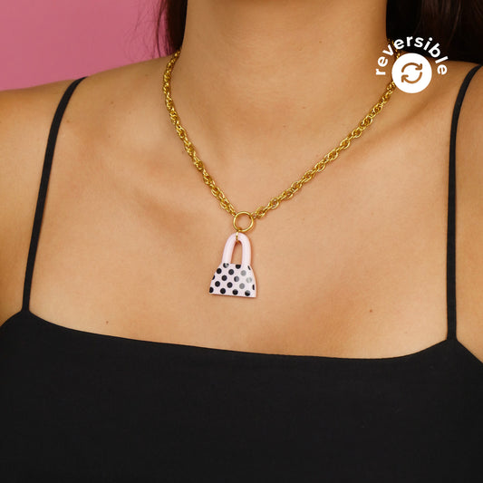 PURSE FIRST necklace - pink polka dot