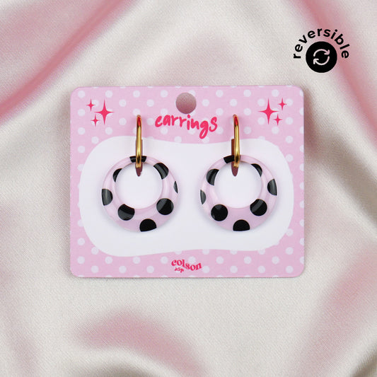 ROUND DANGLE - pink polka dot