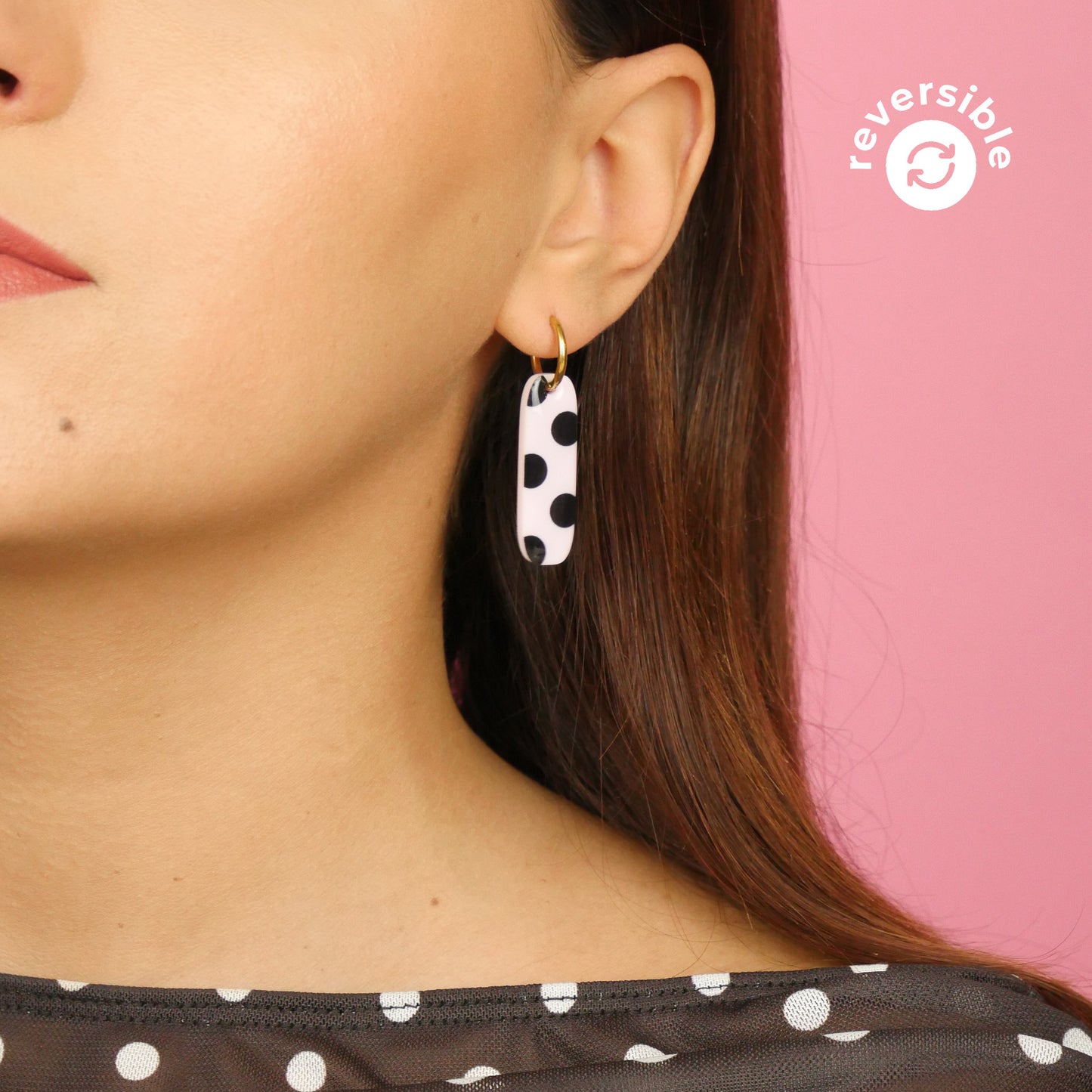 LONG DANGLE - pink polka dot